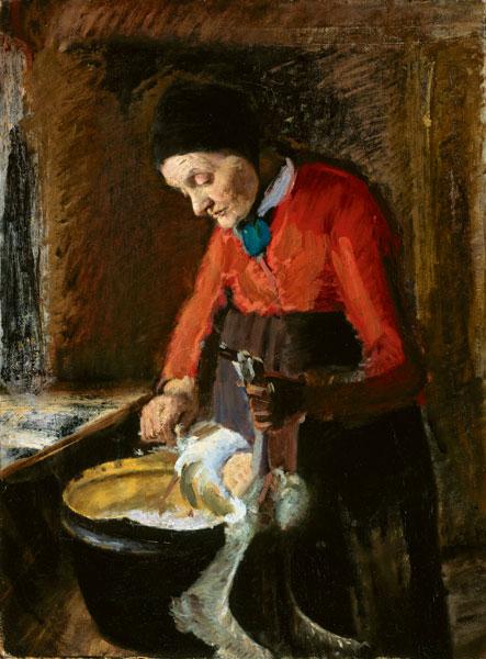 Anna Ancher Old Lene Plucking a Goose Sweden oil painting art